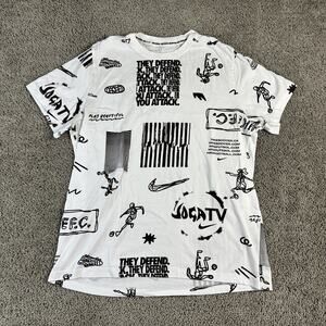 Nike FC JogaTV Shirt Mens XL White Black Soccer Football Tee Graphic All Over